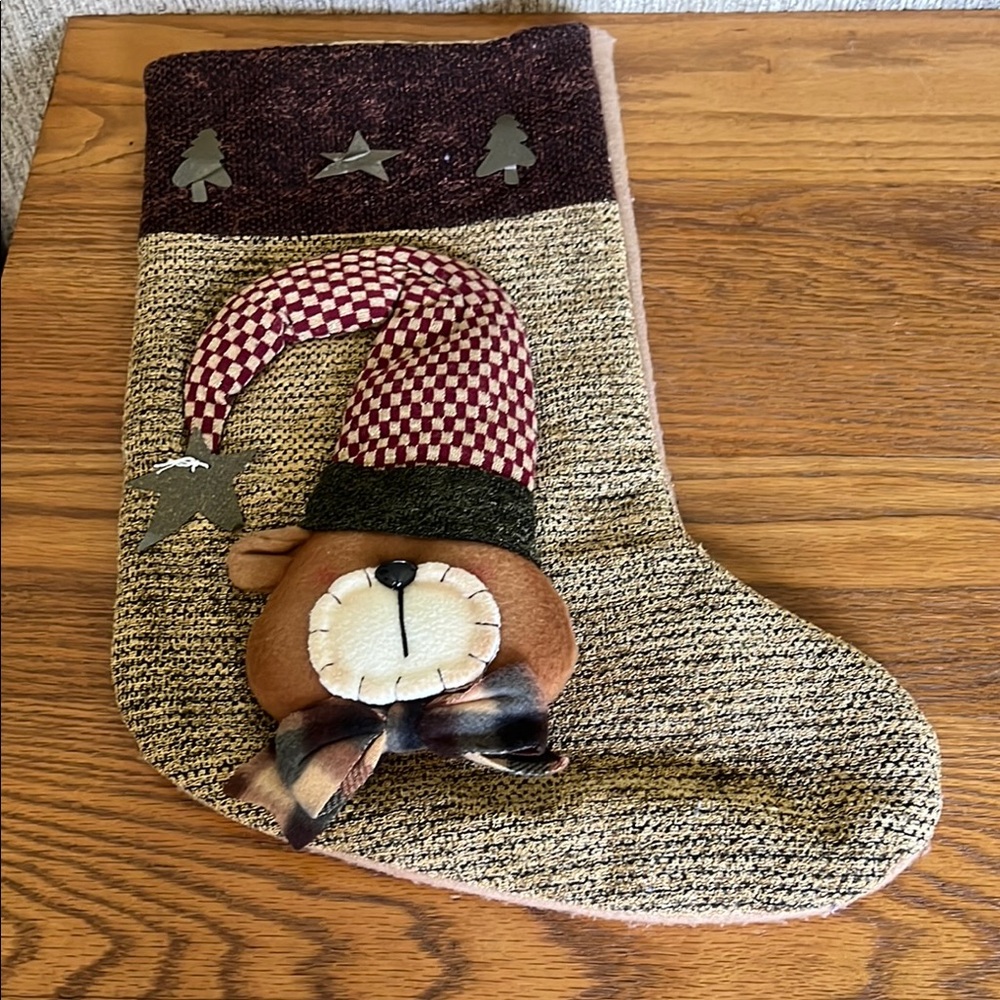 Festive Holiday Stockings with Santa and Bear - Picture 2 of 4